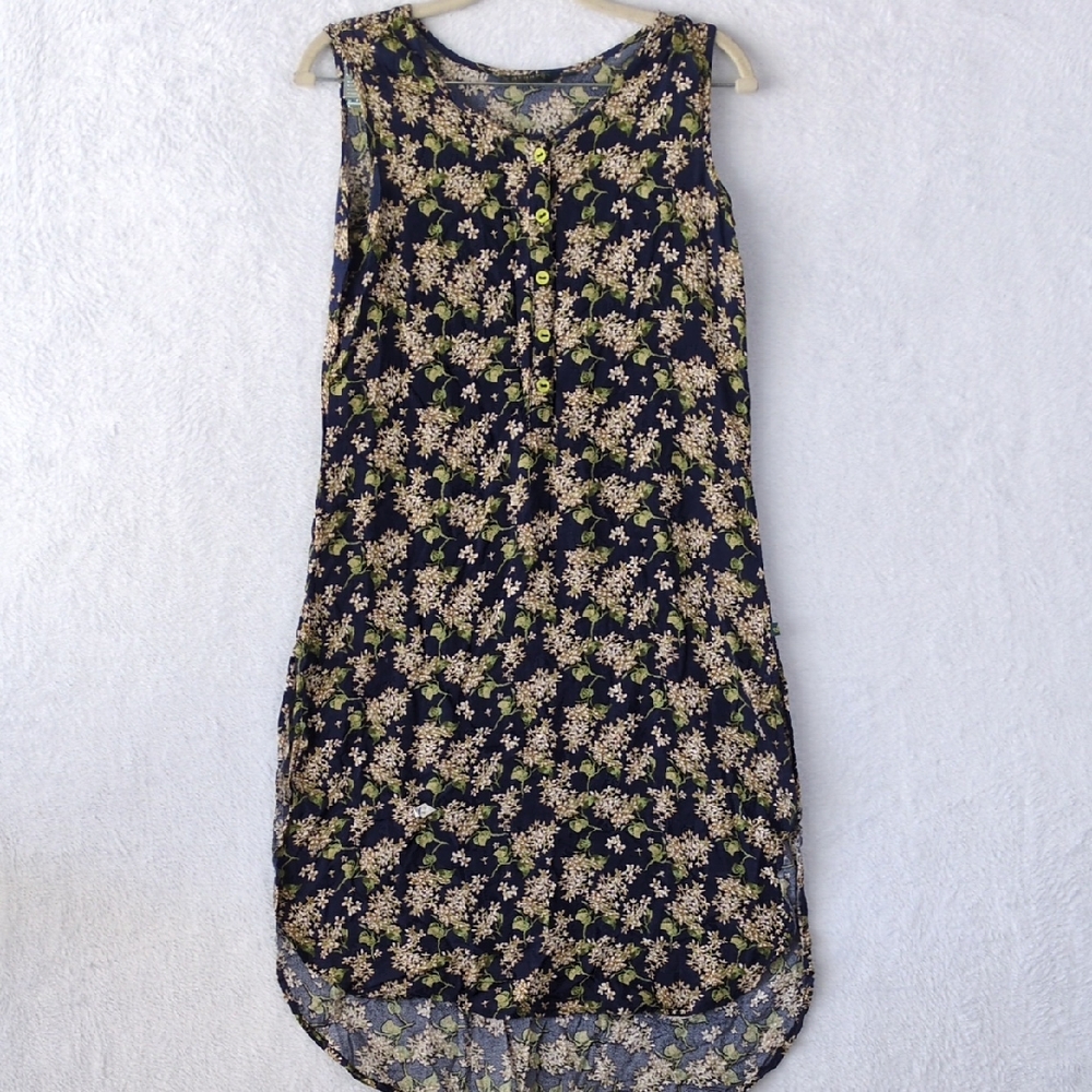 Avaasa Women's Navy Floral Indian‎ Sleeveless Knee Length Dress Size S